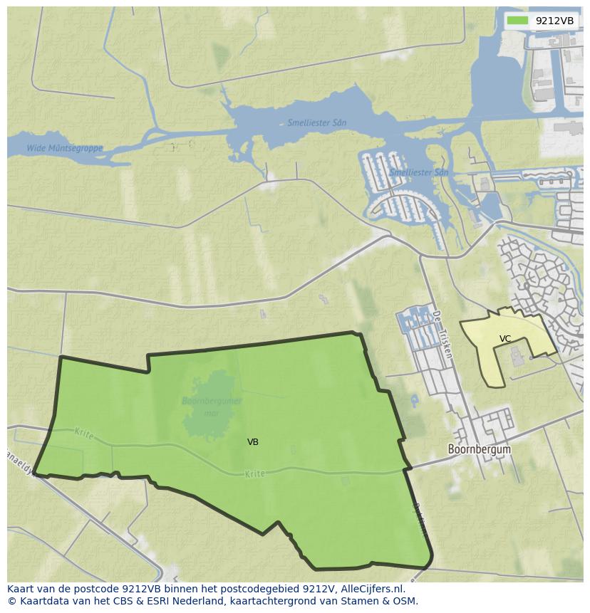 Afbeelding van het postcodegebied 9212 VB op de kaart.