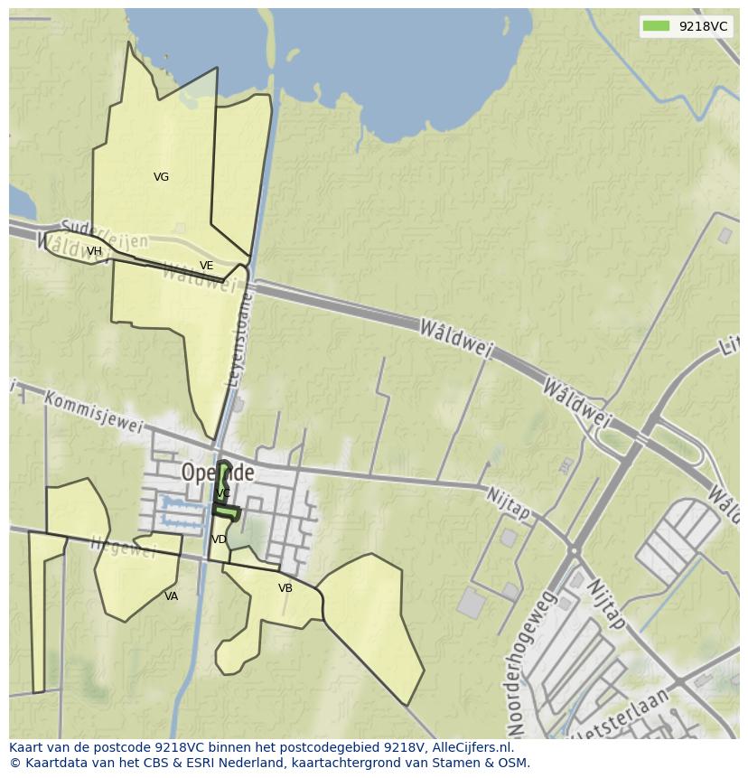 Afbeelding van het postcodegebied 9218 VC op de kaart.