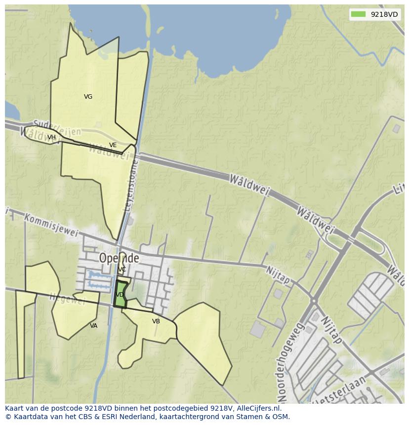 Afbeelding van het postcodegebied 9218 VD op de kaart.