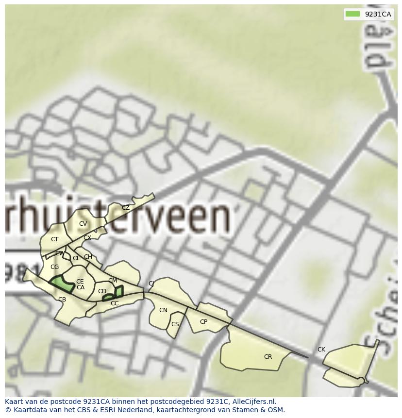 Afbeelding van het postcodegebied 9231 CA op de kaart.