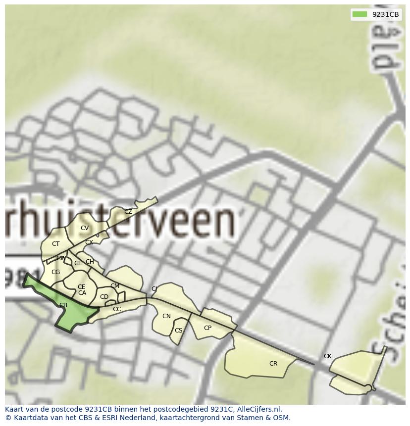 Afbeelding van het postcodegebied 9231 CB op de kaart.