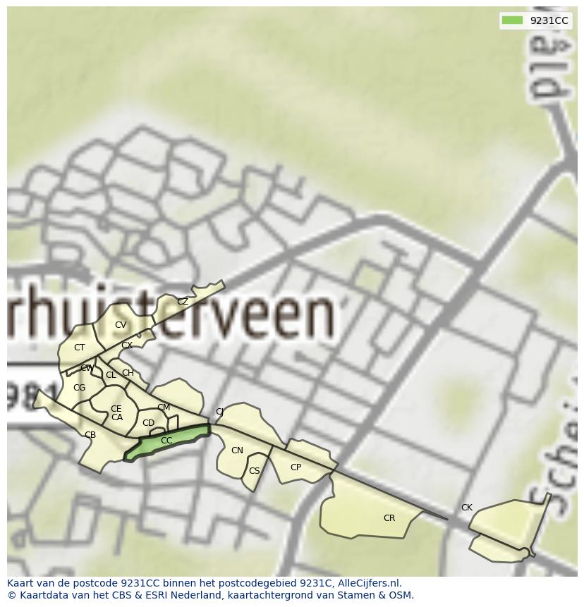 Afbeelding van het postcodegebied 9231 CC op de kaart.