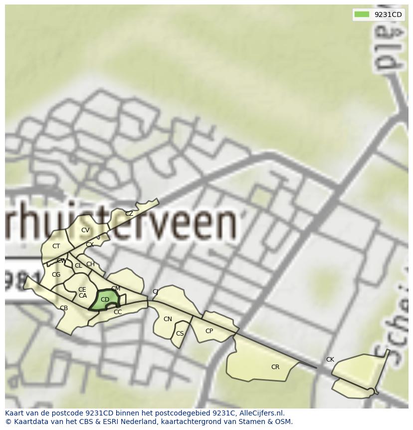 Afbeelding van het postcodegebied 9231 CD op de kaart.