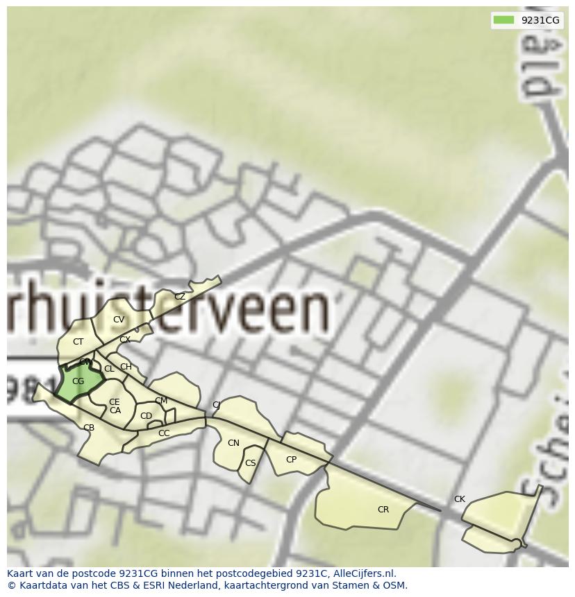 Afbeelding van het postcodegebied 9231 CG op de kaart.
