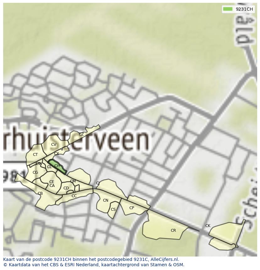 Afbeelding van het postcodegebied 9231 CH op de kaart.