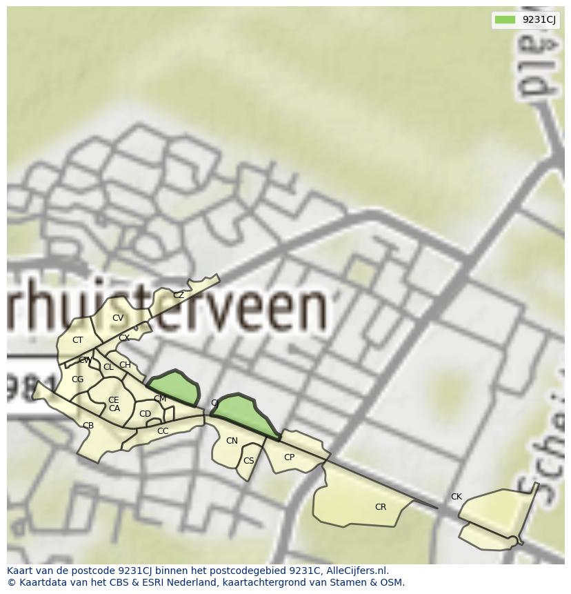 Afbeelding van het postcodegebied 9231 CJ op de kaart.
