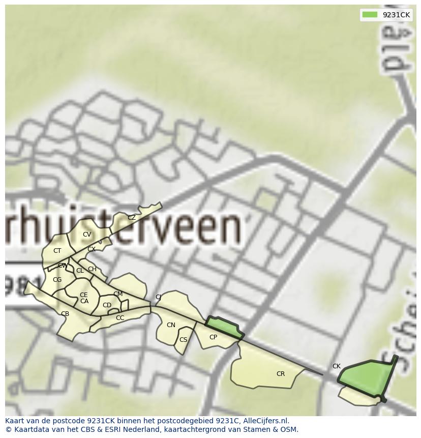 Afbeelding van het postcodegebied 9231 CK op de kaart.