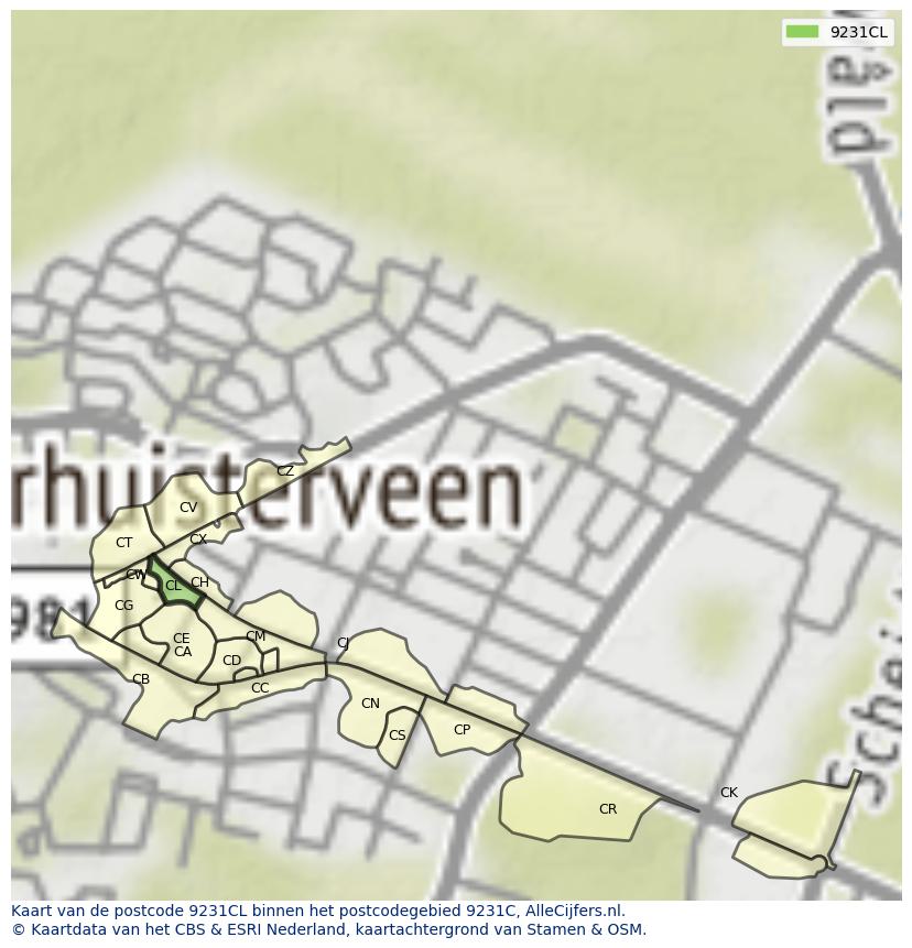 Afbeelding van het postcodegebied 9231 CL op de kaart.
