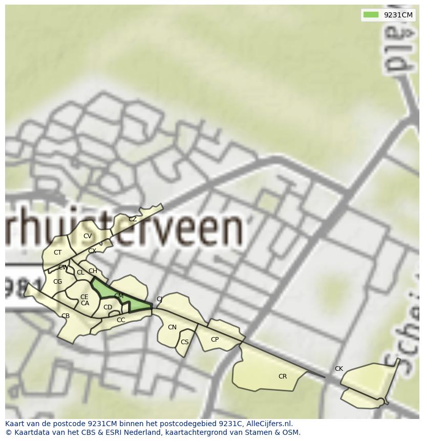 Afbeelding van het postcodegebied 9231 CM op de kaart.