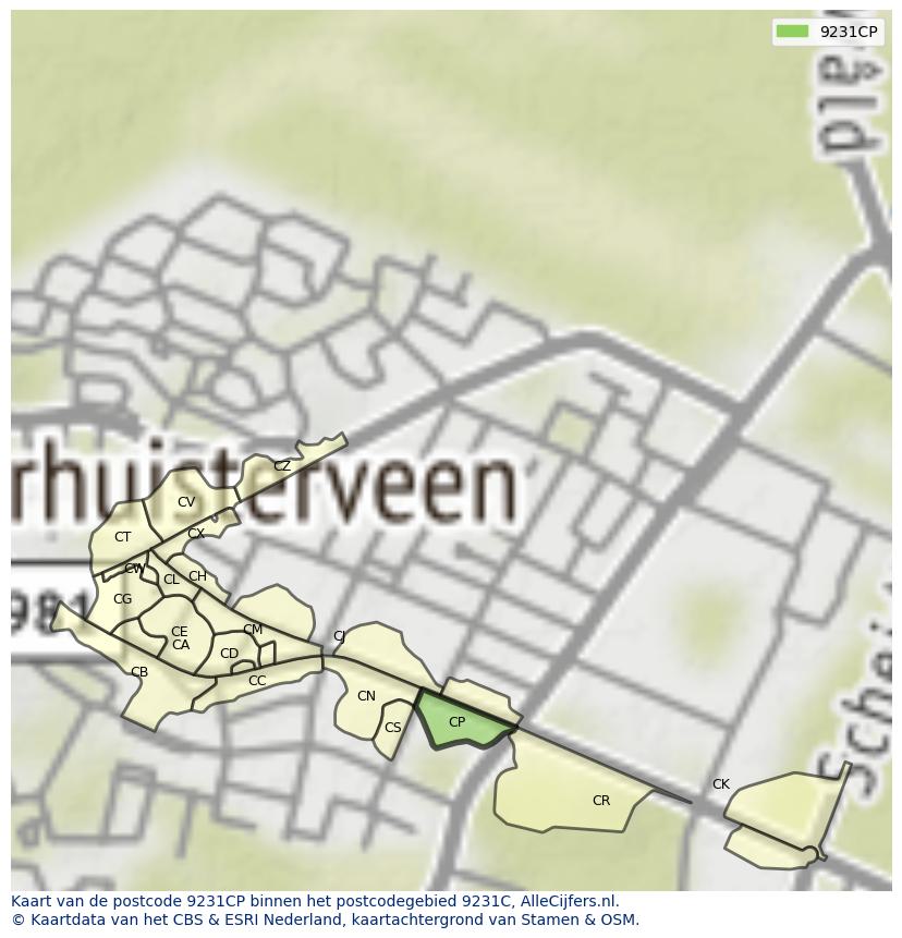 Afbeelding van het postcodegebied 9231 CP op de kaart.