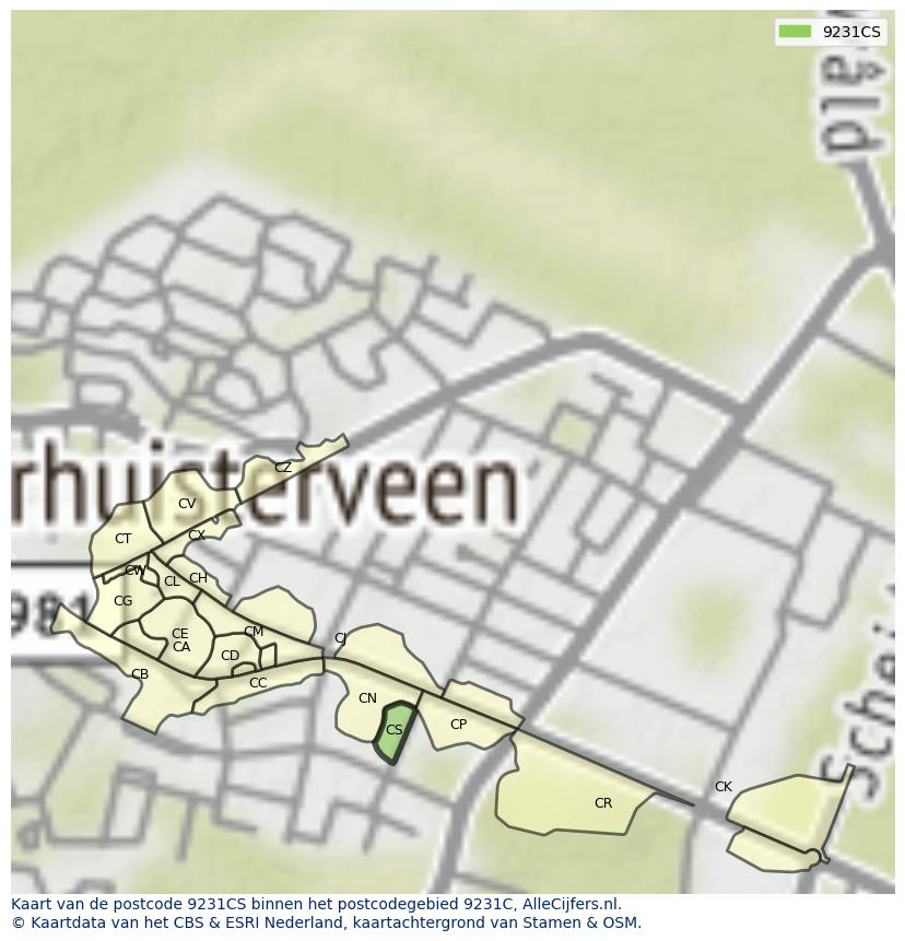 Afbeelding van het postcodegebied 9231 CS op de kaart.