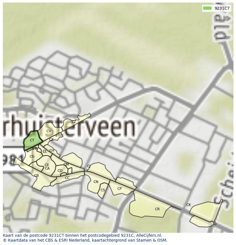 Afbeelding van het postcodegebied 9231 CT op de kaart.