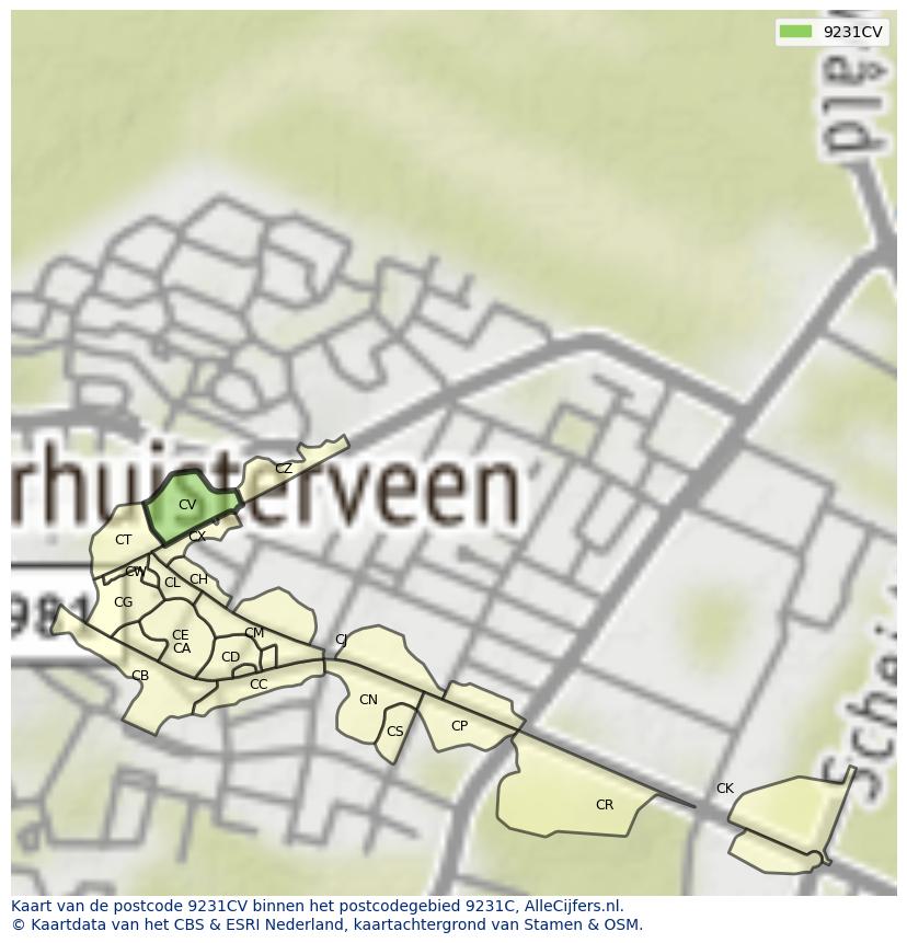 Afbeelding van het postcodegebied 9231 CV op de kaart.