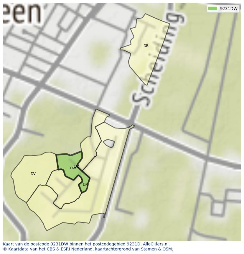 Afbeelding van het postcodegebied 9231 DW op de kaart.