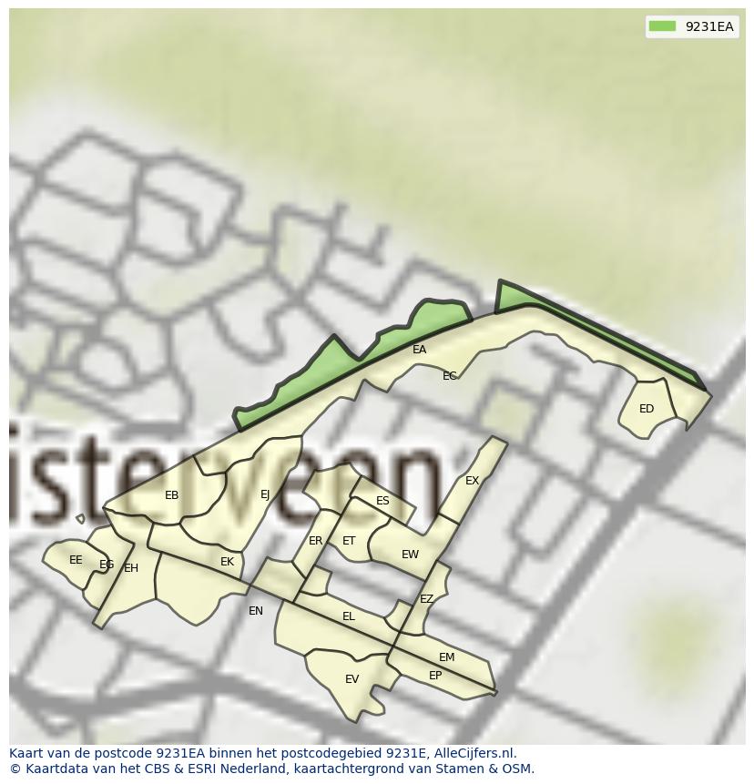 Afbeelding van het postcodegebied 9231 EA op de kaart.