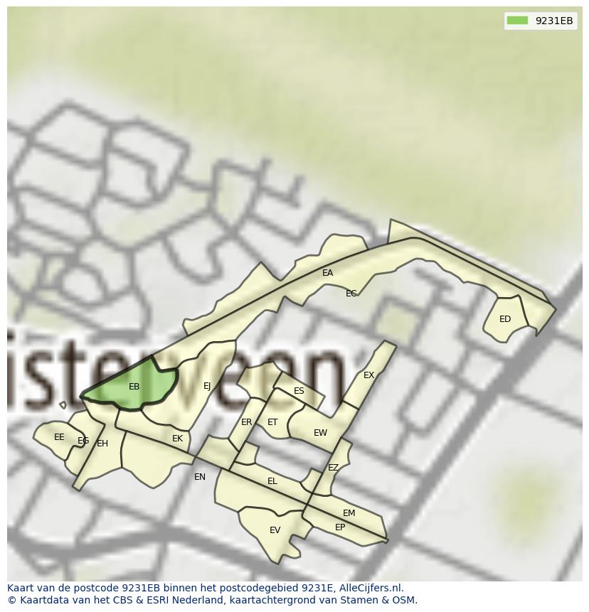 Afbeelding van het postcodegebied 9231 EB op de kaart.