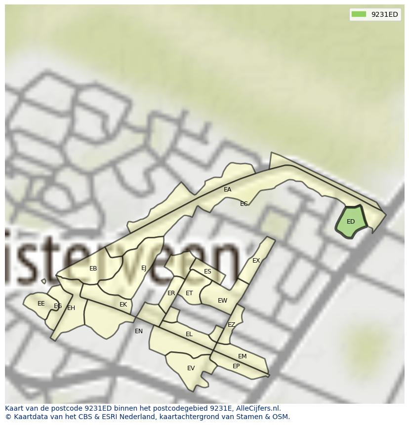 Afbeelding van het postcodegebied 9231 ED op de kaart.