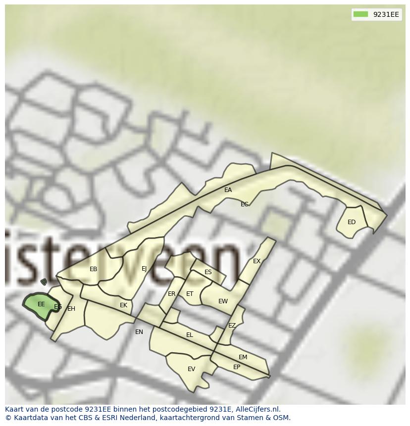 Afbeelding van het postcodegebied 9231 EE op de kaart.