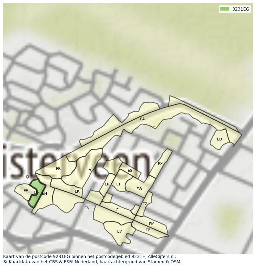 Afbeelding van het postcodegebied 9231 EG op de kaart.