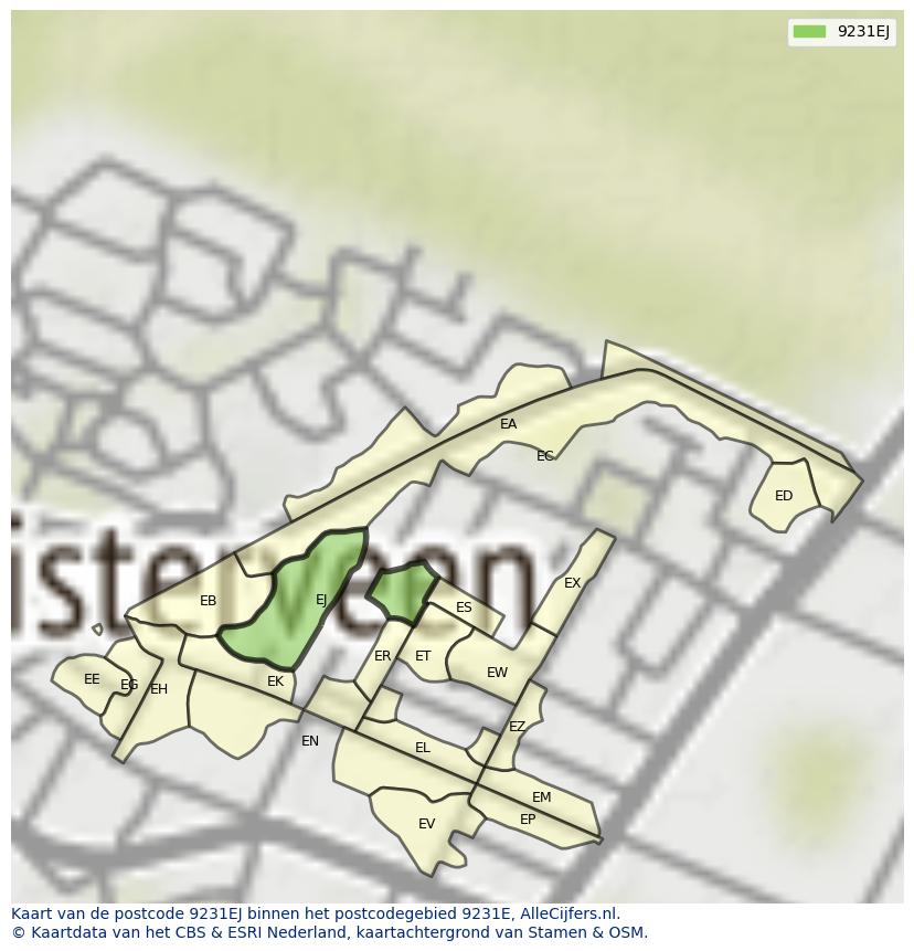 Afbeelding van het postcodegebied 9231 EJ op de kaart.