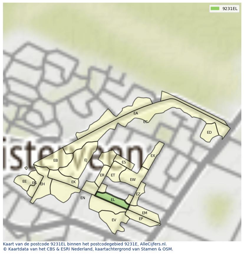 Afbeelding van het postcodegebied 9231 EL op de kaart.