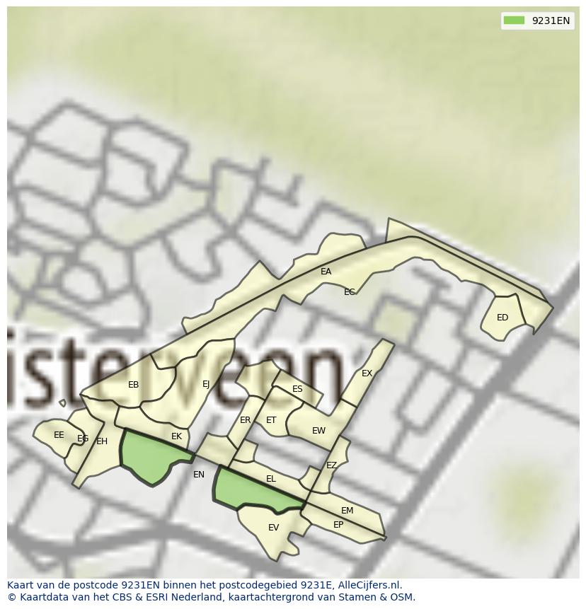 Afbeelding van het postcodegebied 9231 EN op de kaart.