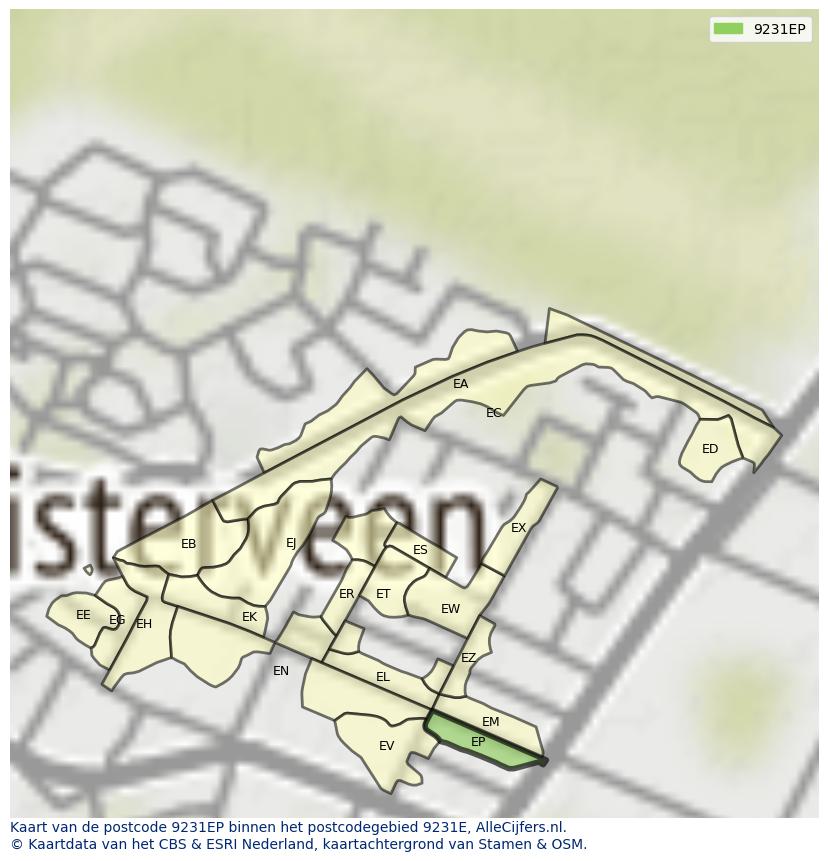 Afbeelding van het postcodegebied 9231 EP op de kaart.