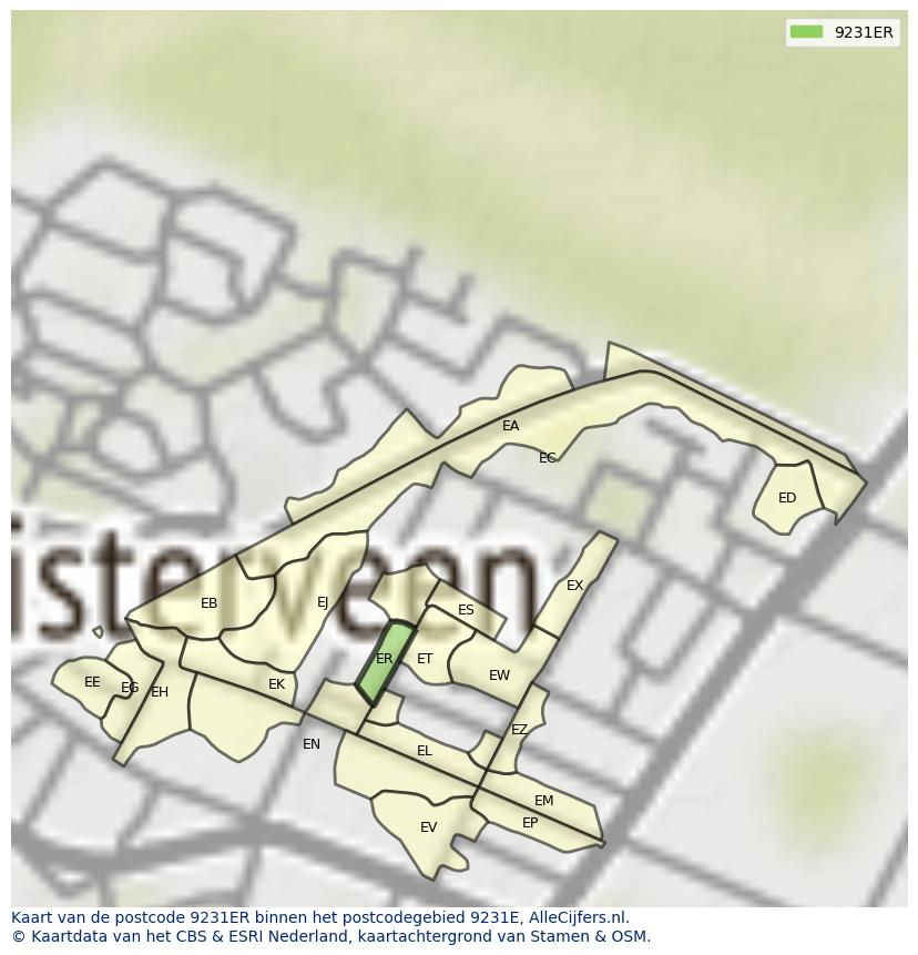 Afbeelding van het postcodegebied 9231 ER op de kaart.