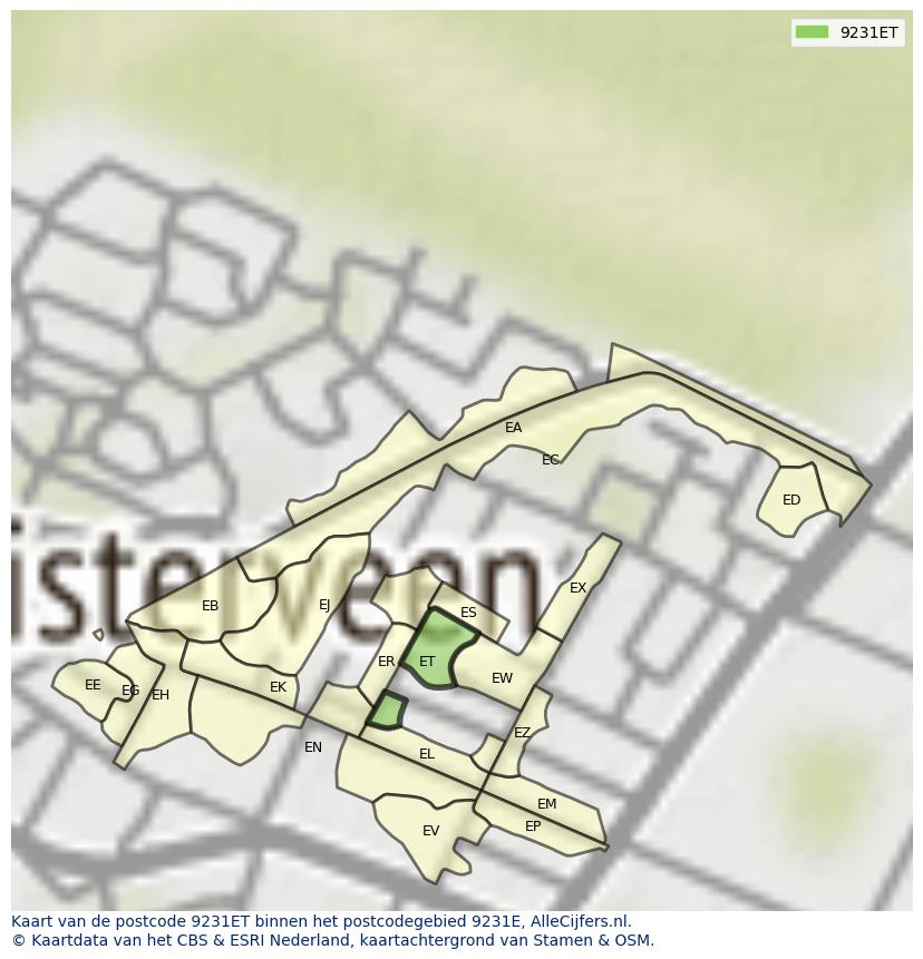 Afbeelding van het postcodegebied 9231 ET op de kaart.