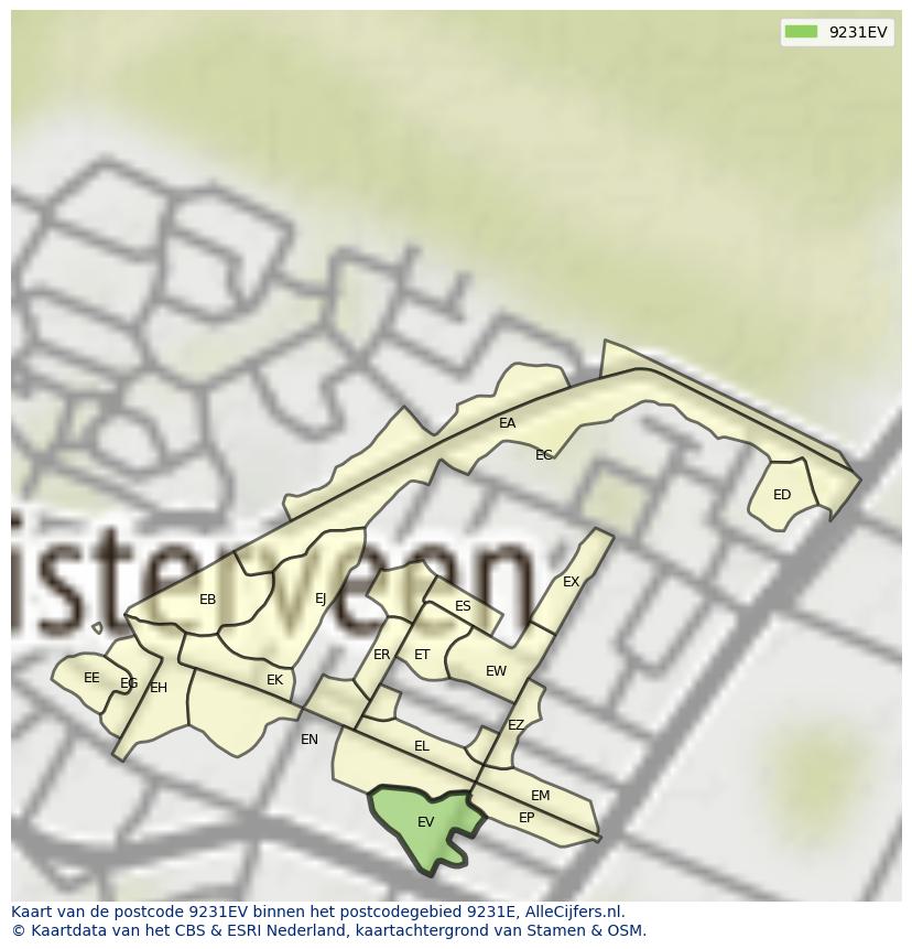 Afbeelding van het postcodegebied 9231 EV op de kaart.