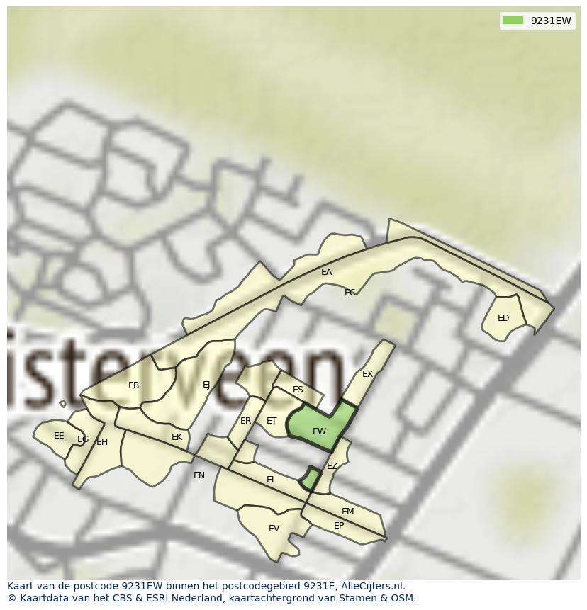 Afbeelding van het postcodegebied 9231 EW op de kaart.