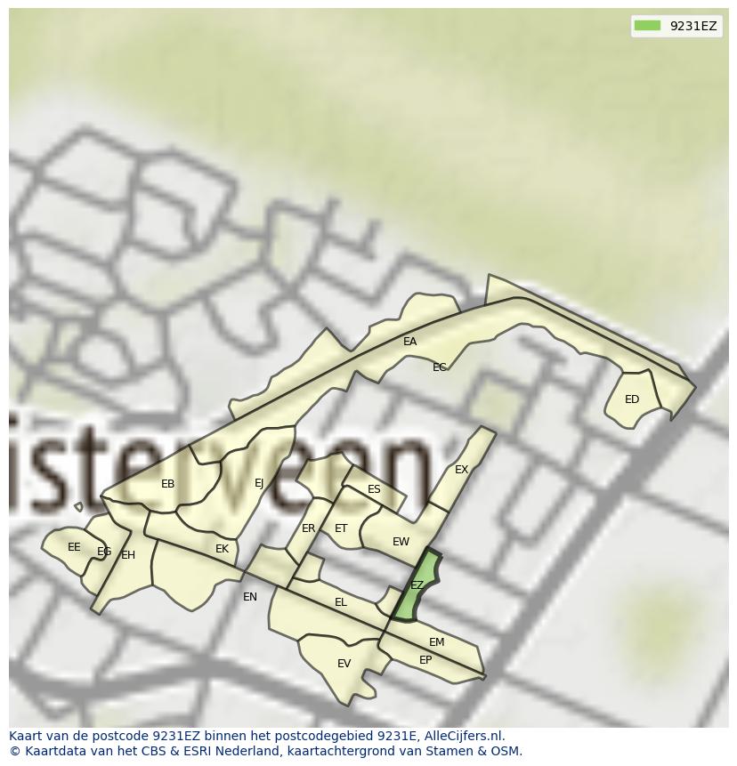 Afbeelding van het postcodegebied 9231 EZ op de kaart.