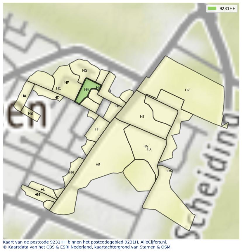 Afbeelding van het postcodegebied 9231 HH op de kaart.