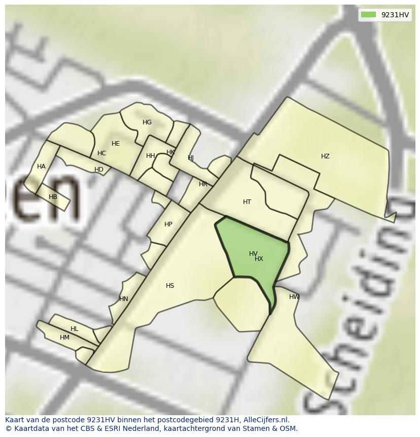 Afbeelding van het postcodegebied 9231 HV op de kaart.