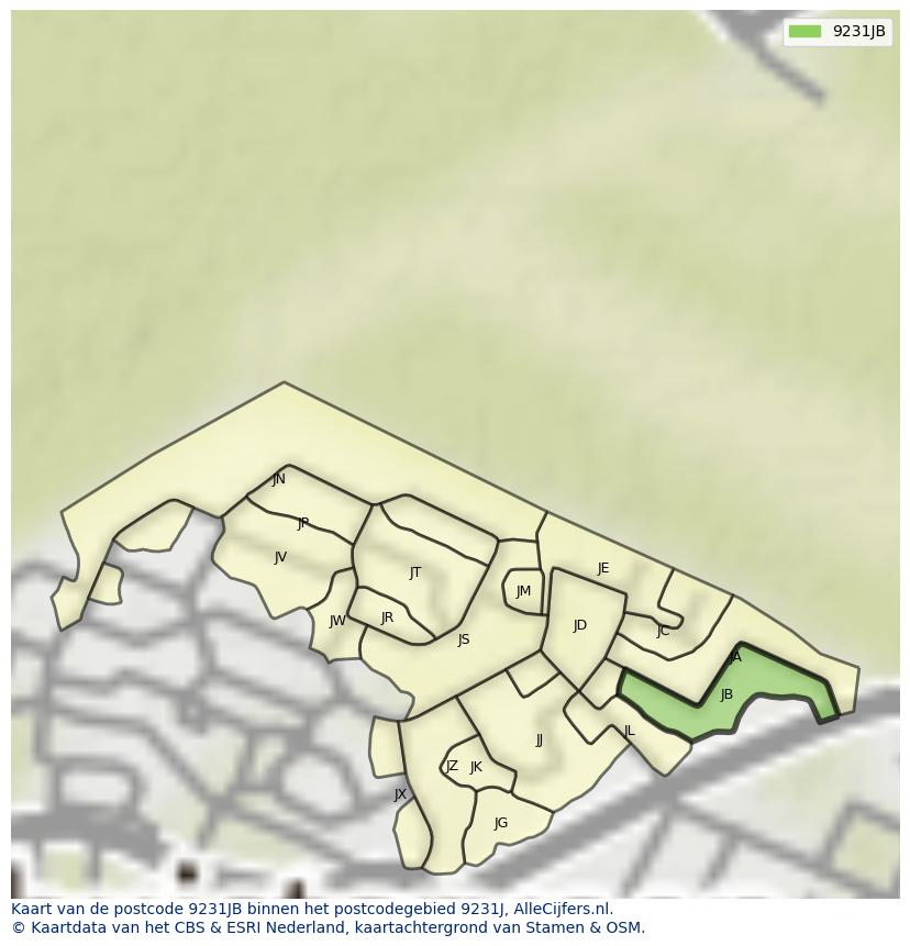 Afbeelding van het postcodegebied 9231 JB op de kaart.