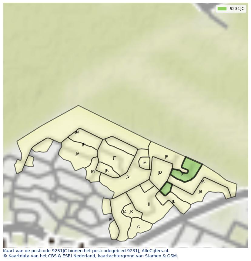 Afbeelding van het postcodegebied 9231 JC op de kaart.