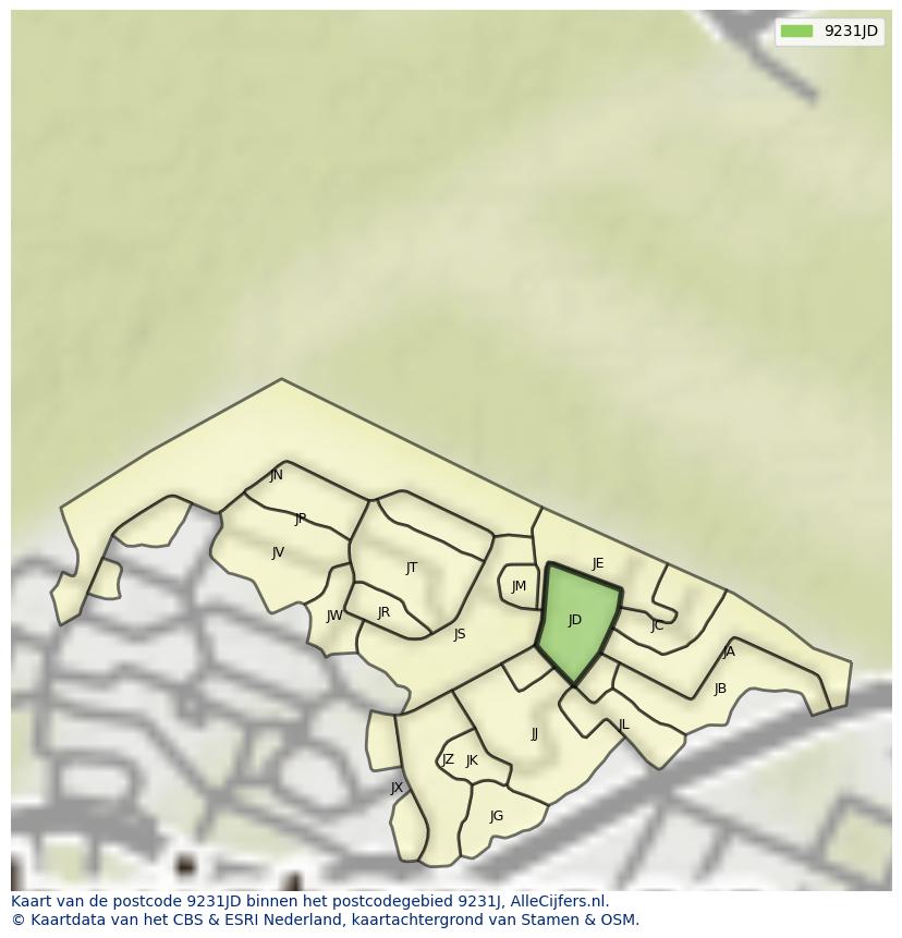 Afbeelding van het postcodegebied 9231 JD op de kaart.