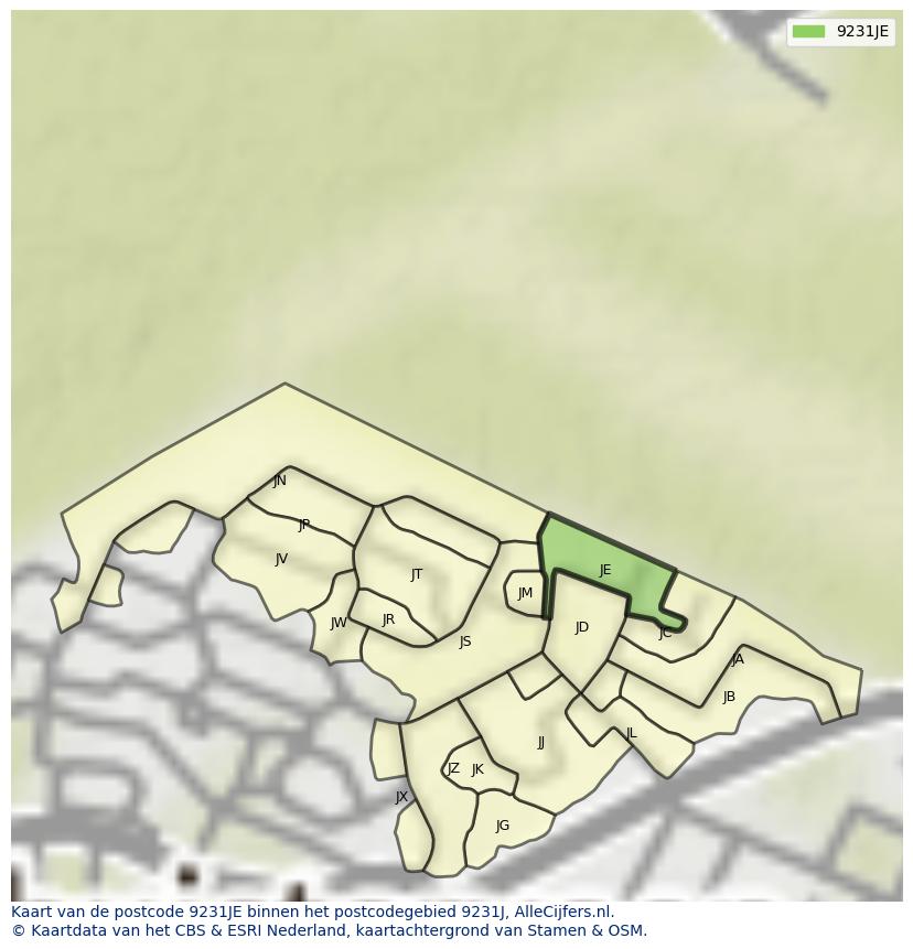 Afbeelding van het postcodegebied 9231 JE op de kaart.
