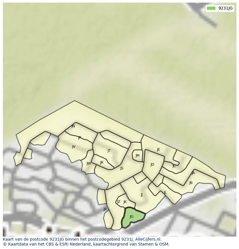 Afbeelding van het postcodegebied 9231 JG op de kaart.