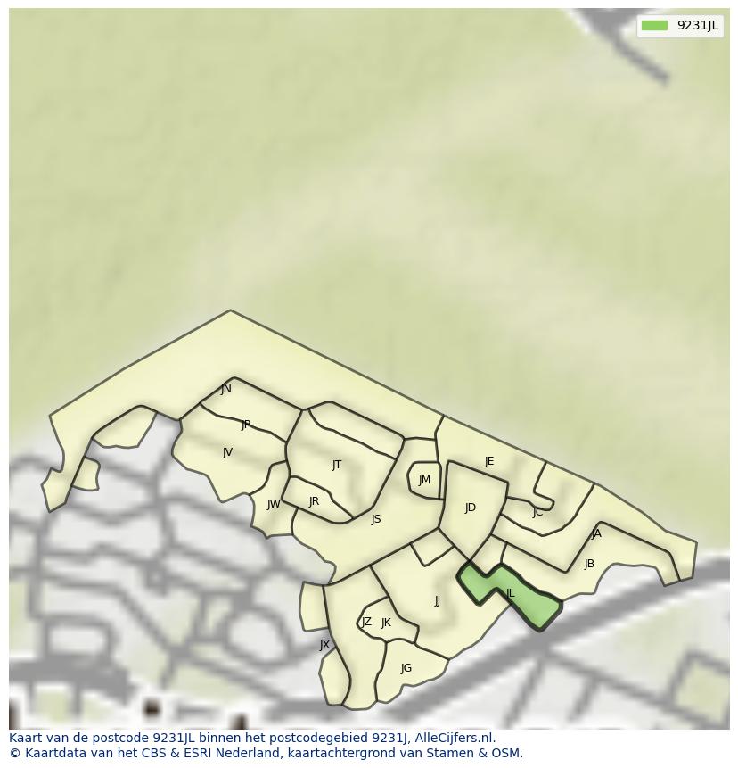 Afbeelding van het postcodegebied 9231 JL op de kaart.