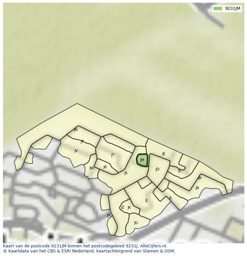 Afbeelding van het postcodegebied 9231 JM op de kaart.