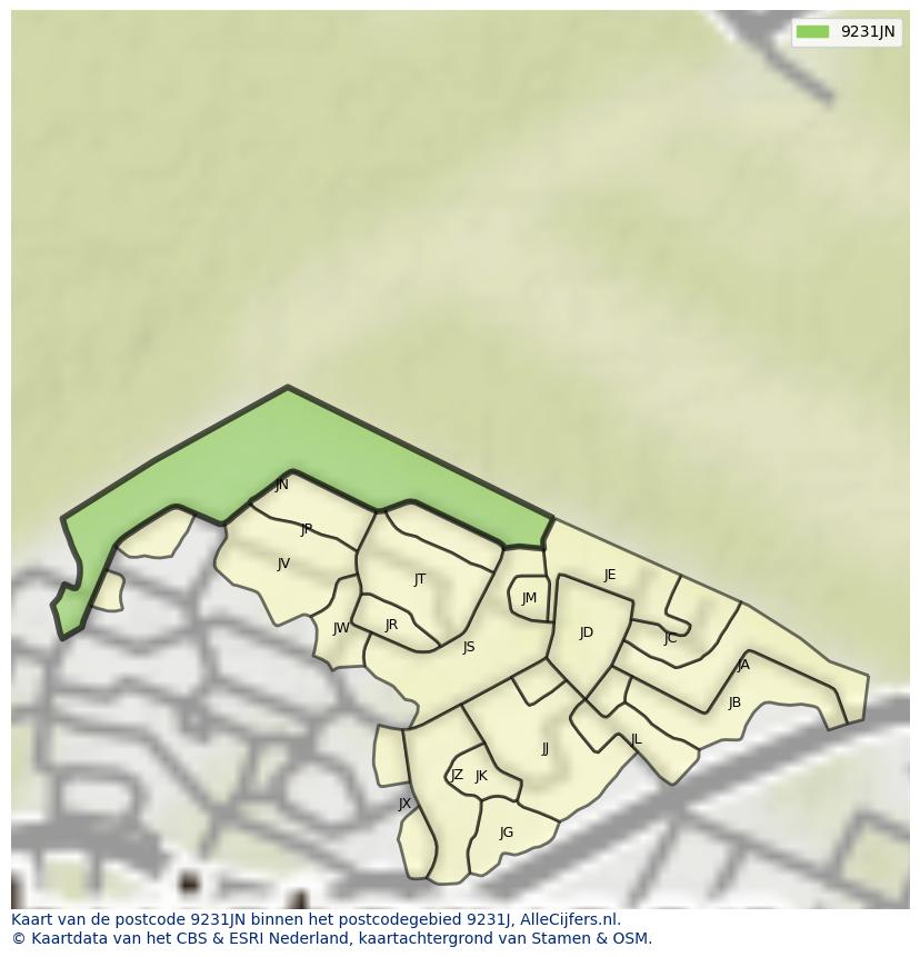 Afbeelding van het postcodegebied 9231 JN op de kaart.