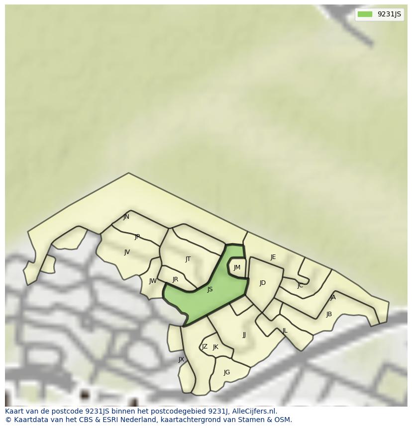 Afbeelding van het postcodegebied 9231 JS op de kaart.