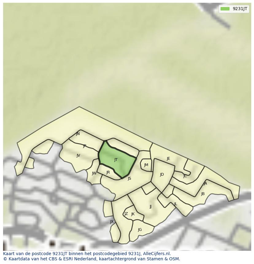Afbeelding van het postcodegebied 9231 JT op de kaart.
