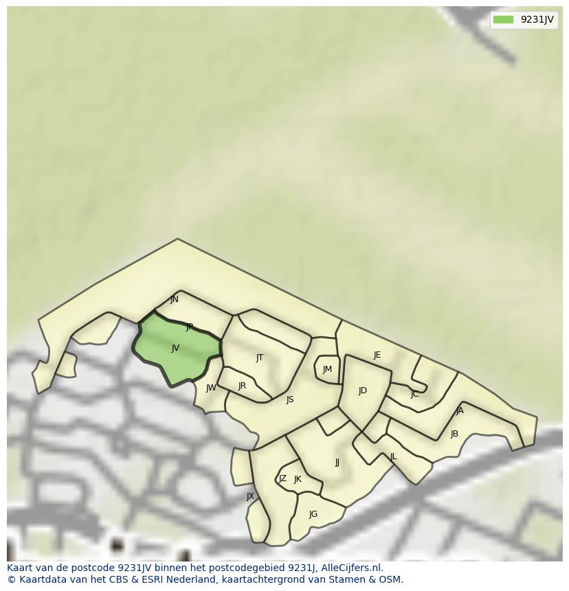 Afbeelding van het postcodegebied 9231 JV op de kaart.