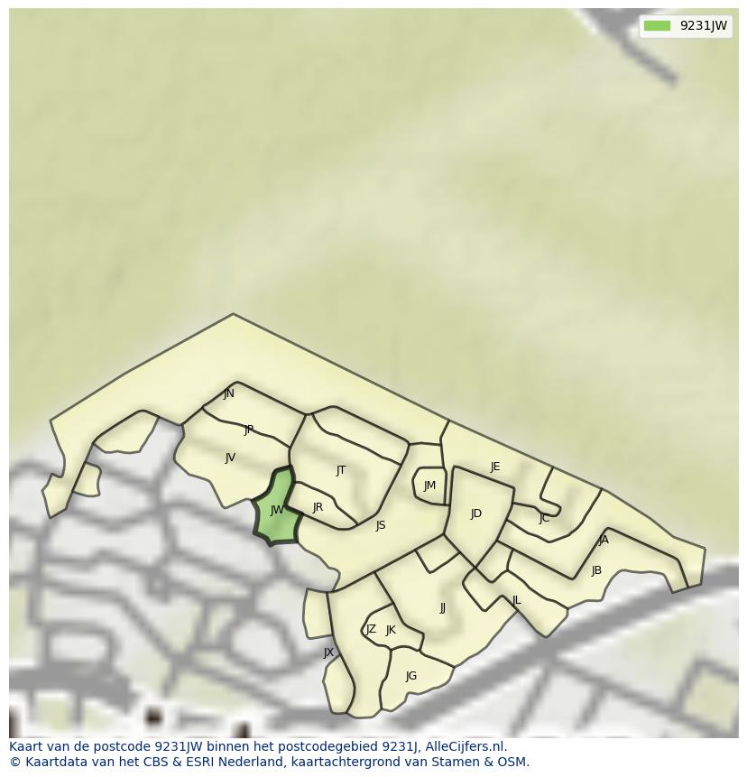 Afbeelding van het postcodegebied 9231 JW op de kaart.