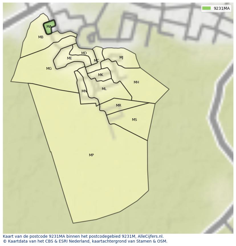 Afbeelding van het postcodegebied 9231 MA op de kaart.