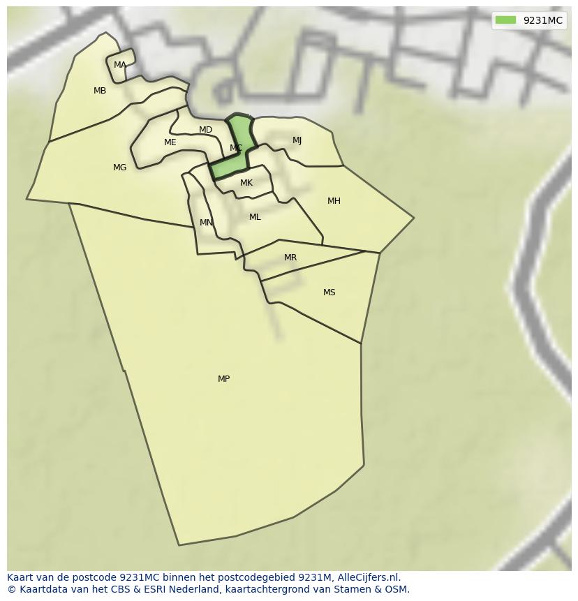 Afbeelding van het postcodegebied 9231 MC op de kaart.