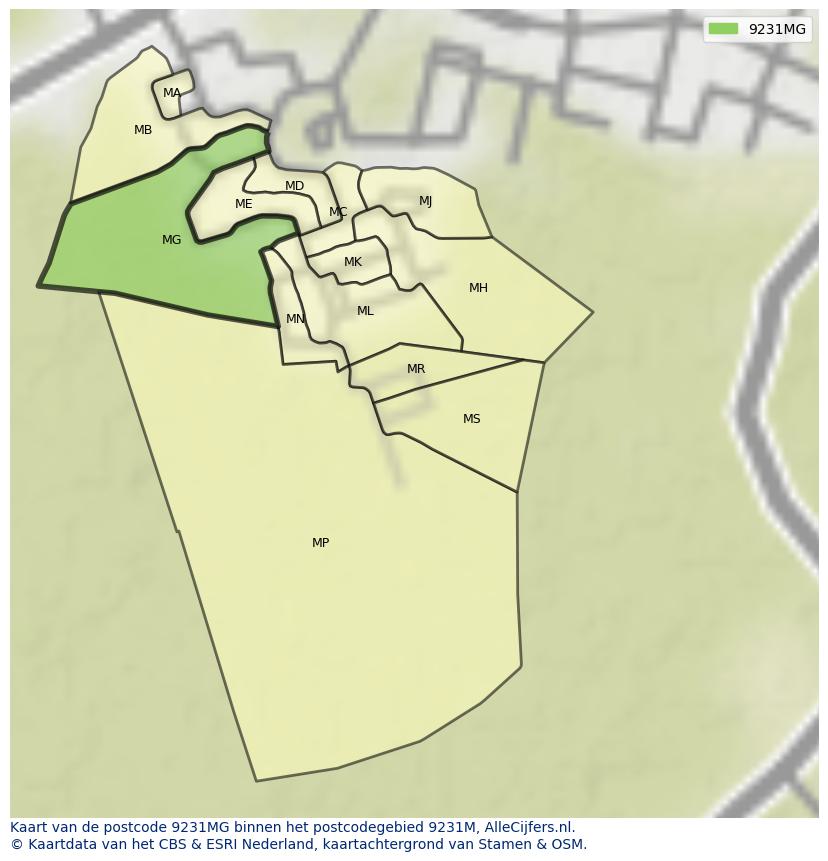 Afbeelding van het postcodegebied 9231 MG op de kaart.