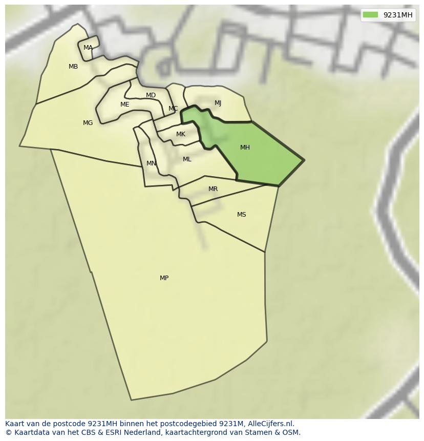 Afbeelding van het postcodegebied 9231 MH op de kaart.